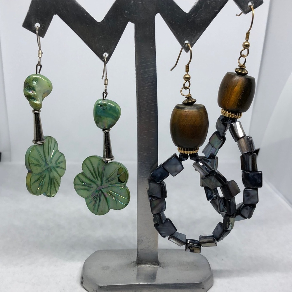 Bundle Lot 2 Beach Coastal Boho Earrings Shell Artisan Dangle Drop Long 18$